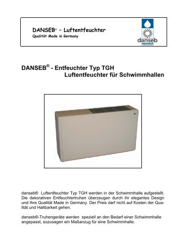 DANSEB - Entfeuchter Typ TGH Luftentfeuchter für Schwimmhallen