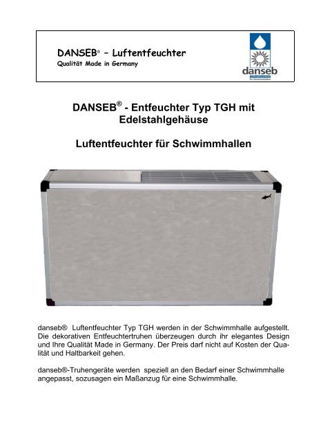 DANSEB - Entfeuchter Typ TGH mit Edelstahlgehäuse ...