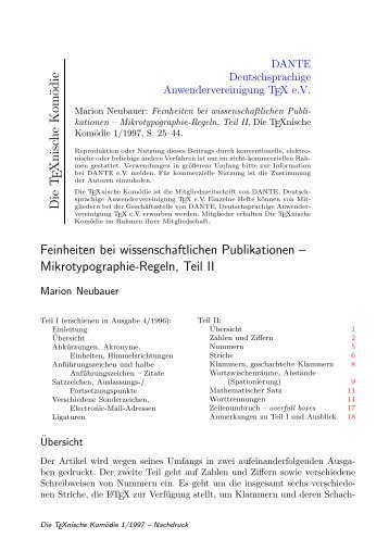 Mikrotypographie-Regeln, Teil II - Dante eV