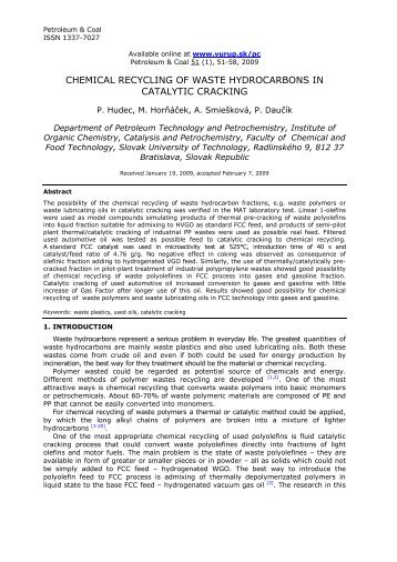 chemical recycling of waste hydrocarbons in catalytic cracking