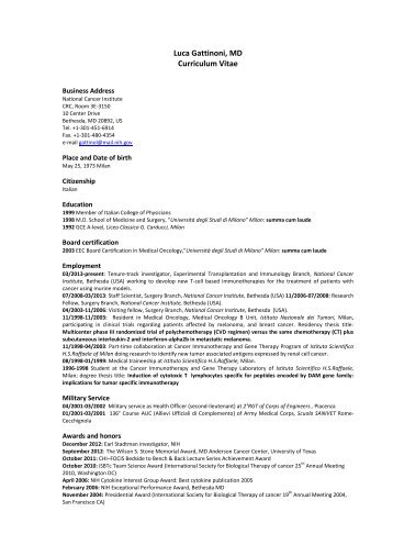 Luca Gattinoni Curriculum Vitae 2013 - Center for Cancer Research ...