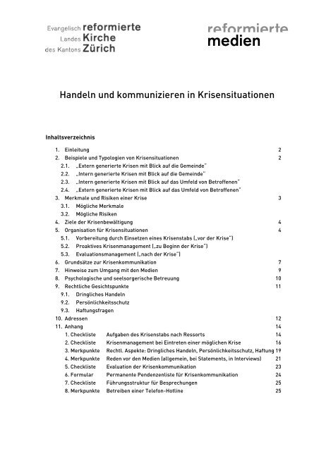 Handeln und kommunizieren in Krisensituationen - Reformierte ...