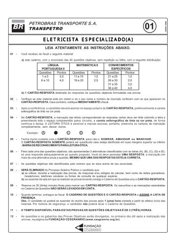 prova 1 - eletricista especializado(a).pmd - Fundação Cesgranrio