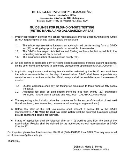 de la salle university – dasmariñas guidelines for ... - DLSU-D Home