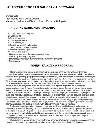 AUTORSKI PROGRAM NAUCZANIA PŁYWANIA