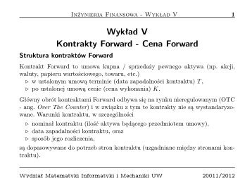 Kontrakty forward i futures - Wydział Matematyki, Informatyki i ...