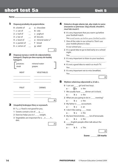 short test 5a Unit 5