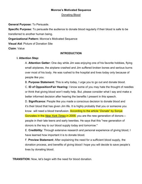 monroe motivated sequence speech outline sample