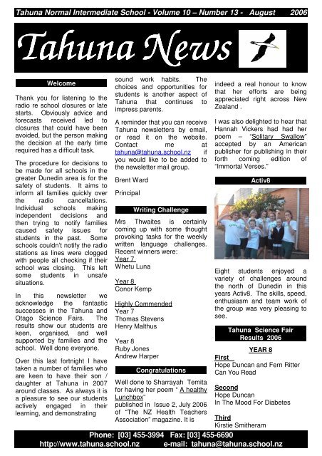 Tahuna News Tahuna News - Tahuna Normal Intermediate School