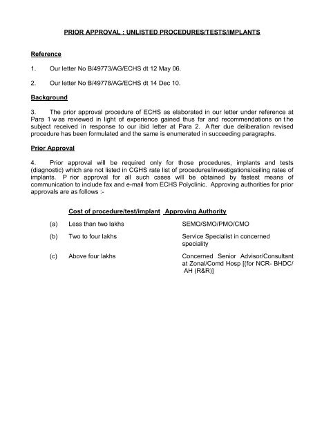 Prior Approval Unlisted Procedures Tests Implants Echs
