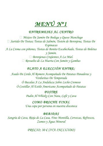 MENÚ Nº1 - Restaurante Cardador Sierra