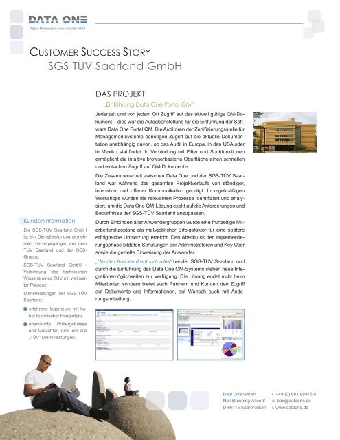 Success Story TUEV Saarland US Letter.indd - Data One GmbH