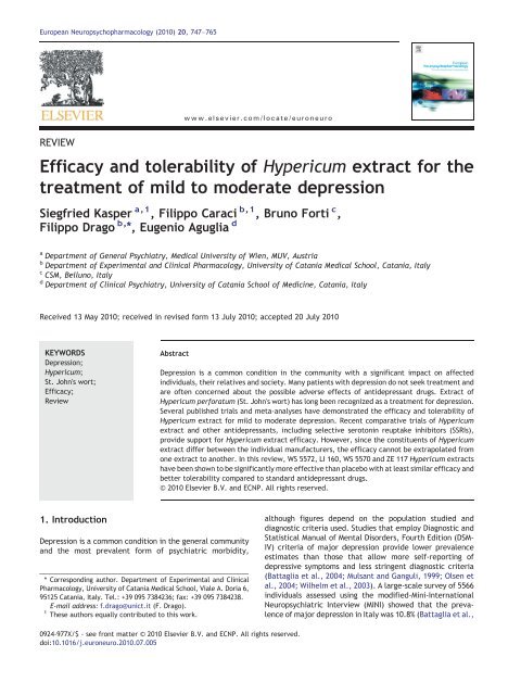 Efficacy and tolerability of Hypericum extract for the ... - Livar.net