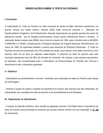 orientações sobre o teste do pezinho - Prefeitura Municipal de Belo ...