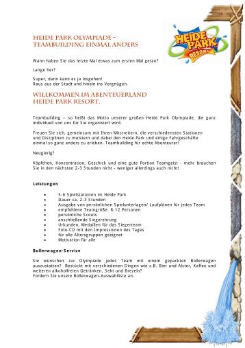 HEIDE PARK OLYMPIADE -; TEAMBUILDING EINMAL ANDERS ...