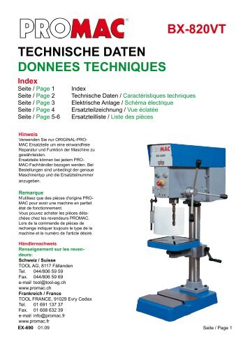 TECHNISCHE DATEN DONNEES TECHNIQUES BX-820VT - Tool AG