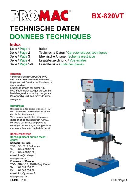 TECHNISCHE DATEN DONNEES TECHNIQUES BX-820VT - Tool AG