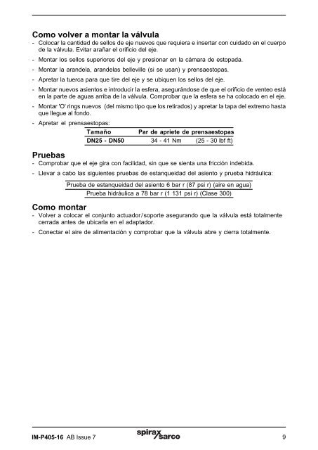 Purga de fondo de caldera ABV 20 P 1. Información ... - Spirax Sarco