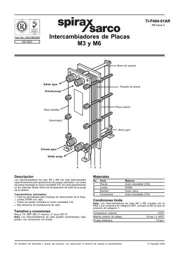 Intercambiadores de Placas para purgas de caldera ... - Spirax Sarco