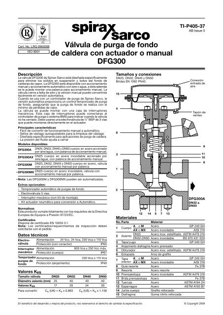 Válvula de purga de fondo DFG300 - Spirax Sarco