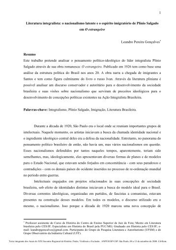 1 Literatura integralista: o nacionalismo latente e o ... - ANPUH-SP