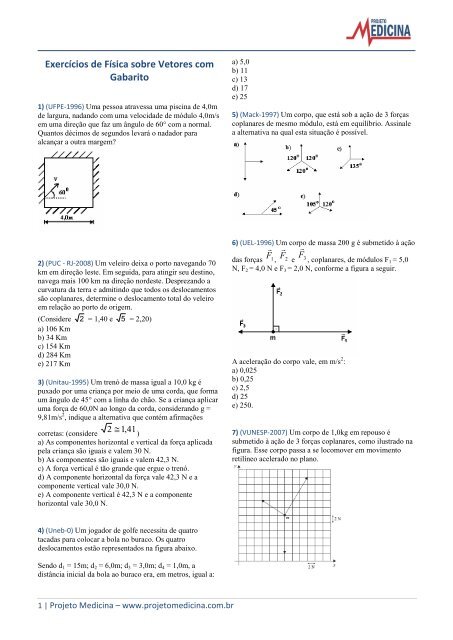 Exercícios de Física sobre Vetores com Gabarito - Projeto Medicina