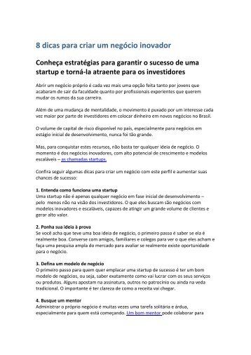 8 dicas para criar um negócio inovador