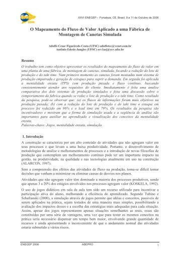 O Mapeamento do Fluxo de Valor Aplicado a uma Fábrica ... - Abepro