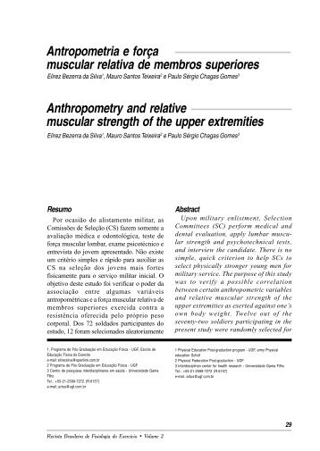 Antropometria e força muscular relativa de membros superiores