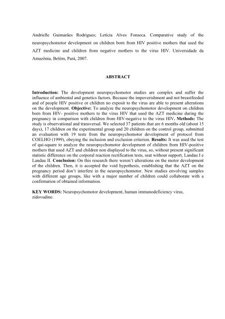 Estudo comparativo do Desenvolvimento neuropsicomotor ... - Unama