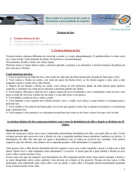 Técnicas de tiro - básico - Arco e flecha de Brasília