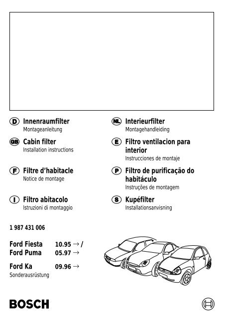 Ford Fiesta Ford Puma Ford Ka Innenraumfilter Interieurfilter ... - Bosch