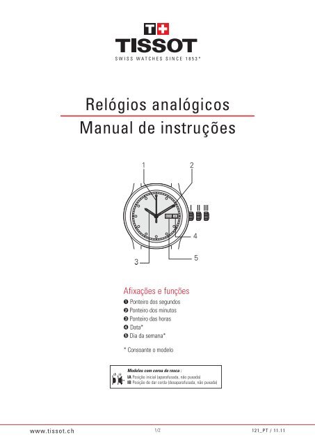 Rel gios anal gicos Manual de instru es Tissot