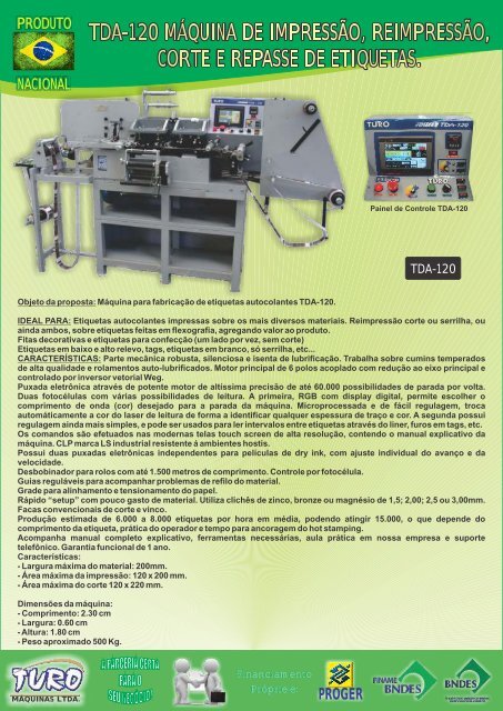 tda-120 máquina de impressão, reimpressão, corte ... - Turo Máquinas