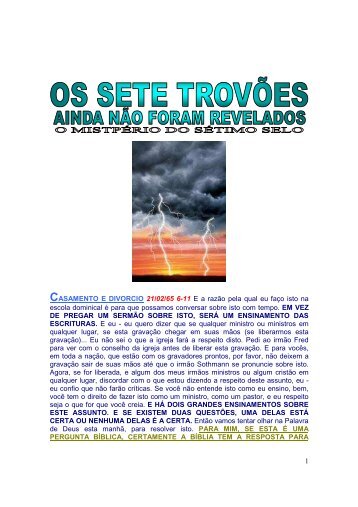 O SÉTIMO SELO 24/03/63n 393 - Tabernáculo A Voz de Deus