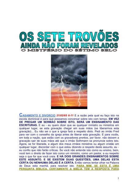 O SÉTIMO SELO 24/03/63n 393 - Tabernáculo A Voz de Deus