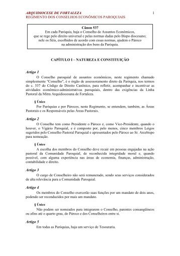 Regimento dos Conselhos Econômicos Paroquiais - Arquidiocese ...