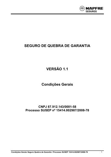 SEGURO DE QUEBRA DE GARANTIA VERSÃO 1.1 ... - Mapfre