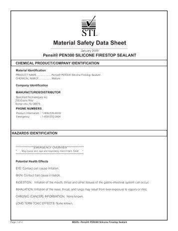 Pensil PEN300 Silicone Sealant - MSDS - BuildSite.com