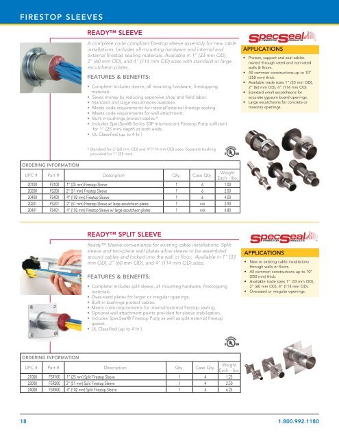 FIRESTOP SLEEVES ORDERING