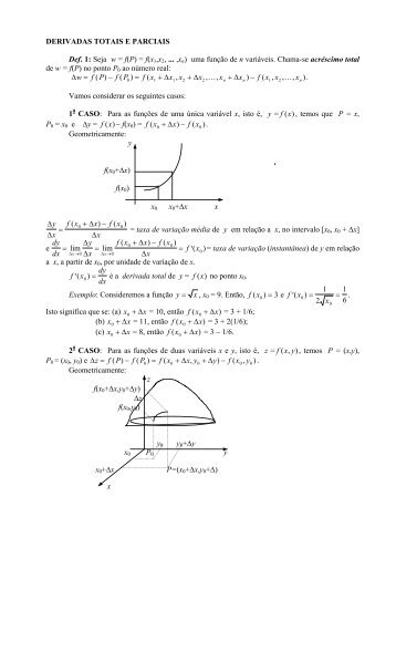 DERIVADAS TOTAIS E PARCIAIS Def. 1: Seja w = f(P) = f ... - PUCPR