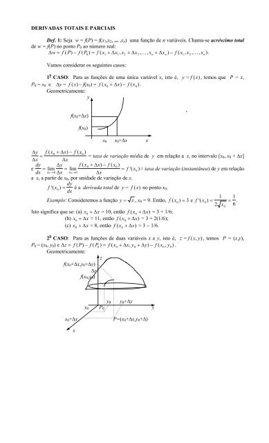 DERIVADAS TOTAIS E PARCIAIS Def. 1: Seja w = f(P) = f ... - PUCPR