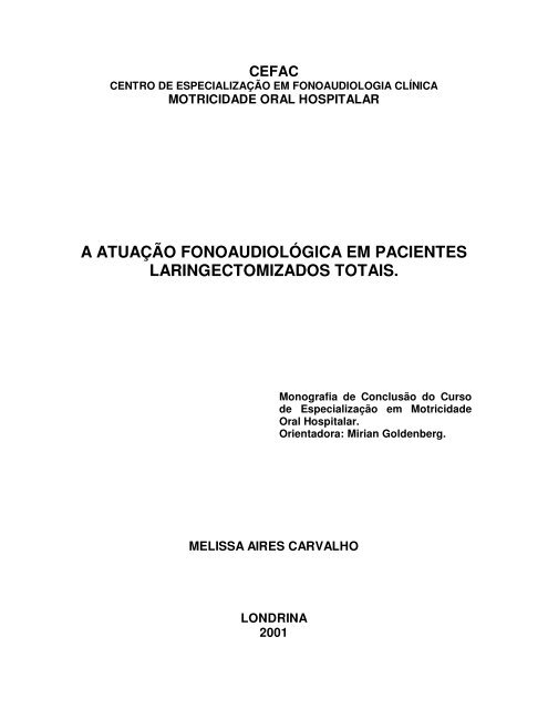 A ATUAÇÃO FONOAUDIOLÓGICA EM PACIENTES ... - CEFAC