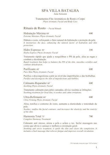 Menu de Tratamentos e Massagens (PDF) - Hotel Villa Batalha
