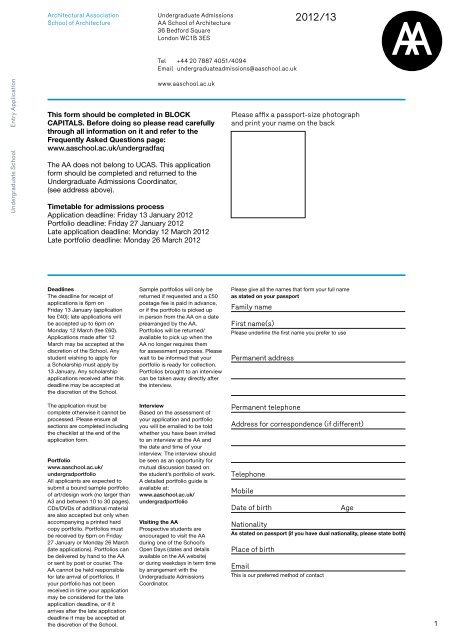 Undergraduate Application form (pdf) - Architectural Association ...