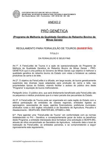 PRÓ GENÉTICA - Emater-MG - Governo do Estado de Minas Gerais