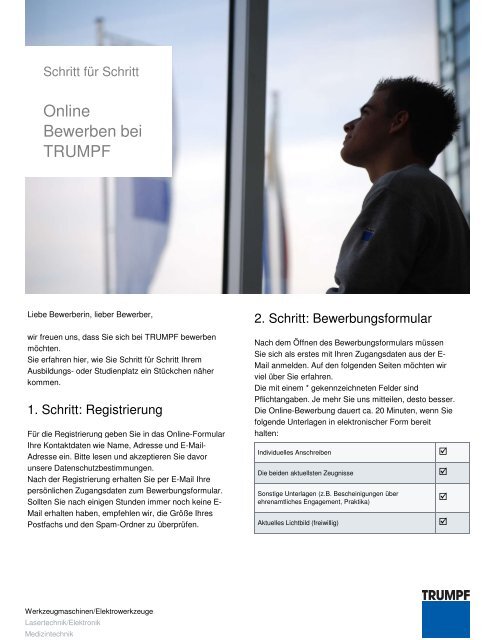 Online Bewerben bei TRUMPF - Trumpf - Trumpf GmbH + Co. KG