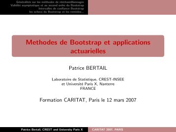 Methodes de Bootstrap et applications actuarielles - Crest