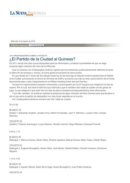 ¿El Partido de la Ciudad al Guiness? - La Nueva Provincia