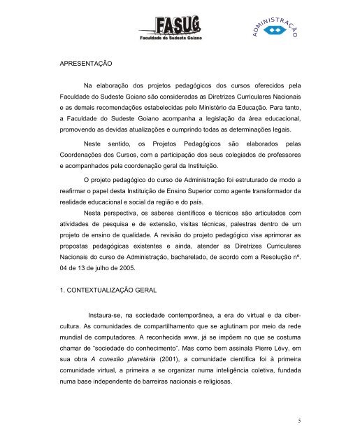 Projeto Pedagógico do Curso de Administração ... - FASUG.edu